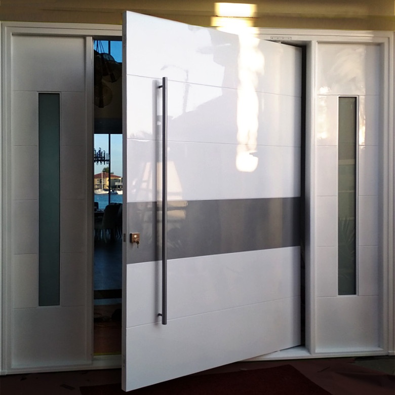 custom made white pivot door with two sidelites in Los Angeles CA