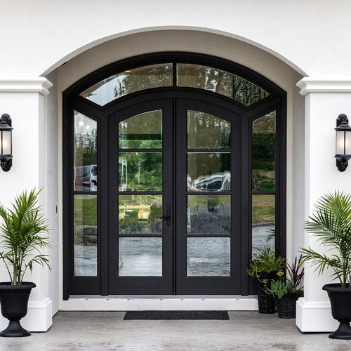 Arched entry steel windows and doors Laguna Beach