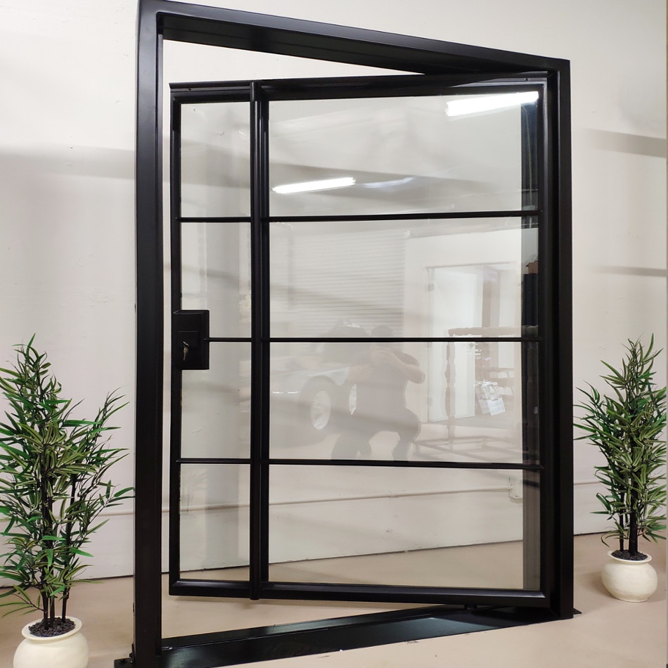 Oversized pivot door made with low profile steel that give a modern design in Orange CA